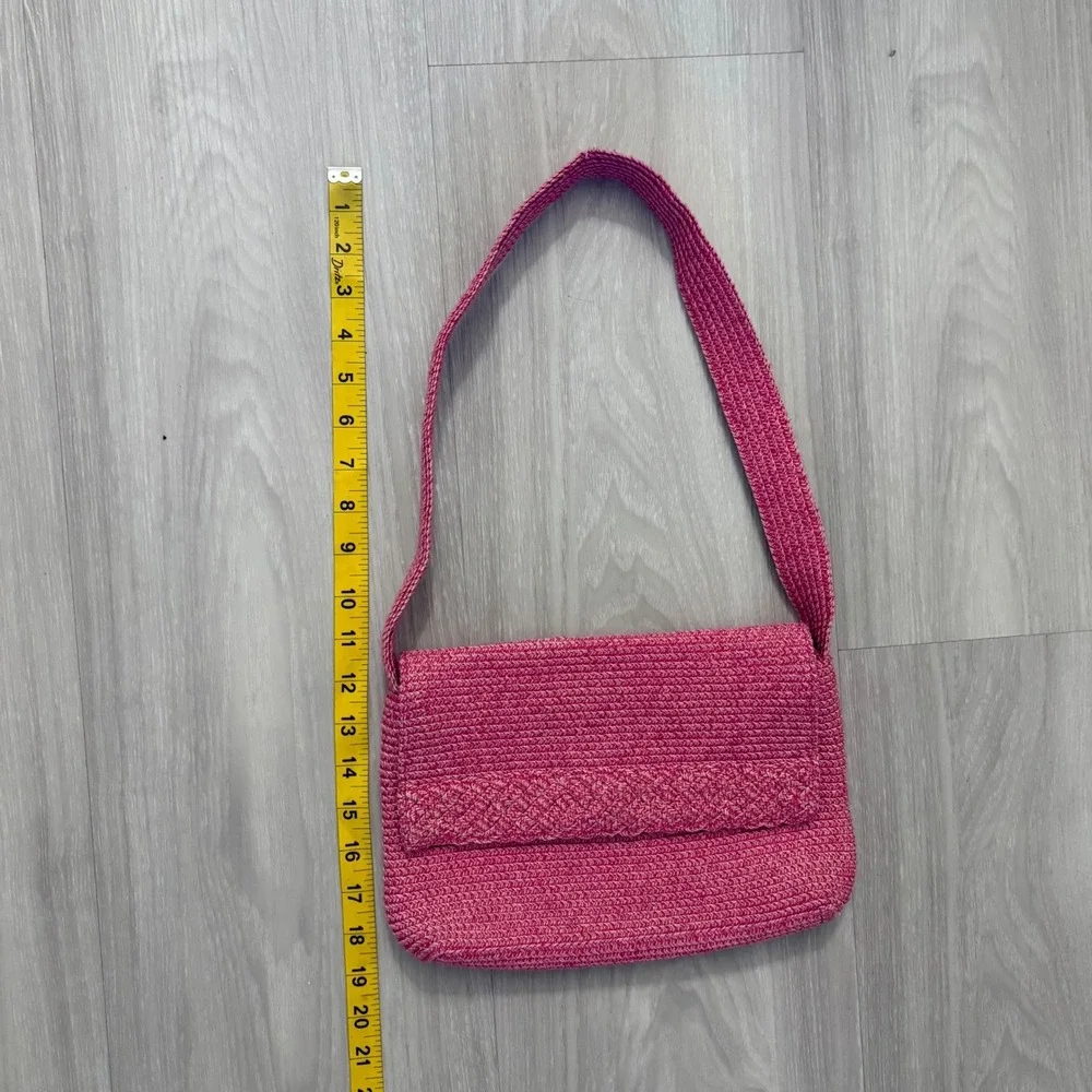 The Scala Collection Bag Pink Crochet Straw Shoulder Bag Butterfly Floral Lining